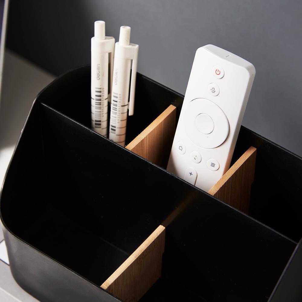 Creative Bamboo & Wood Multifunctional Organizer: Detachable Storage Box for Stationery, Remote, Makeup Brushes, and Pen Holder.