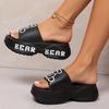 Letter & Cute Bear EVA Sandals, Women's Platform Soft Sole Home Walking Slides, Wear-resistant Holiday Slides