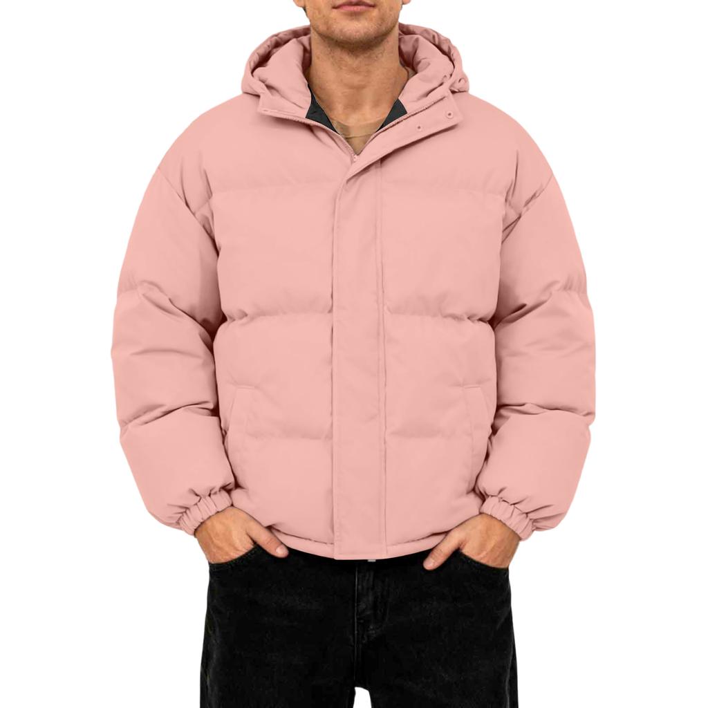 Men's Oversized Casual Down Jacket With Long Sleeves And Hood