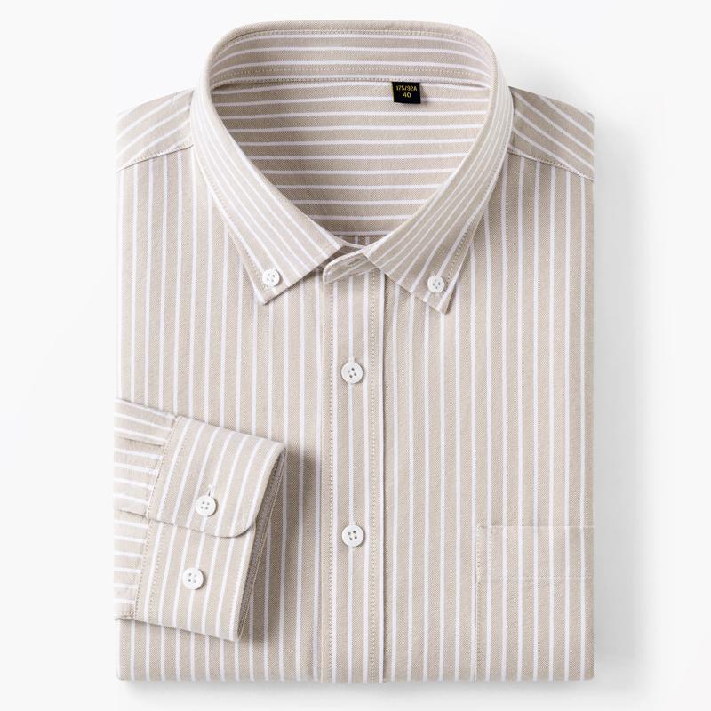 Striped Oxford Shirts for Men Long Sleeve 100% Cotton Mens Dress Shirt Work Casual Button Down Shirts with Front Pocket Slim Fit