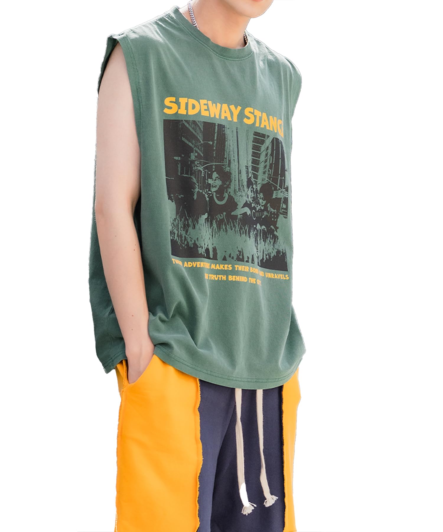 

IMPROMES Casual SIDEWAYSTANCE Children s Band Pigment Sleeveless T-Shirt, Men s, Green