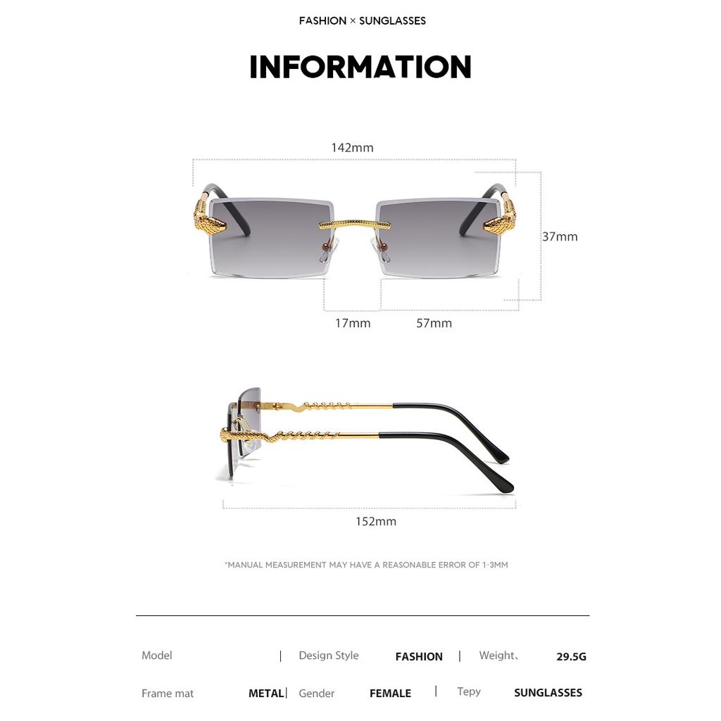 Stylish Retro High End Designer Style Travel Friendly No Rim Alloy Metal Square Shaped Male Female Sun Glasses