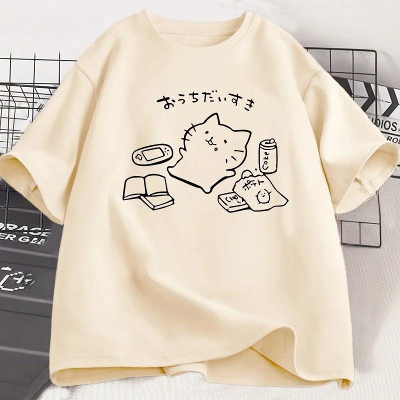 Japanese Style Funny Cat Print Tshirt For Unisex Unisex Summer Short Sleeve Oneck Tops Tshirt Kawaii Kitty Cat Lover Tees