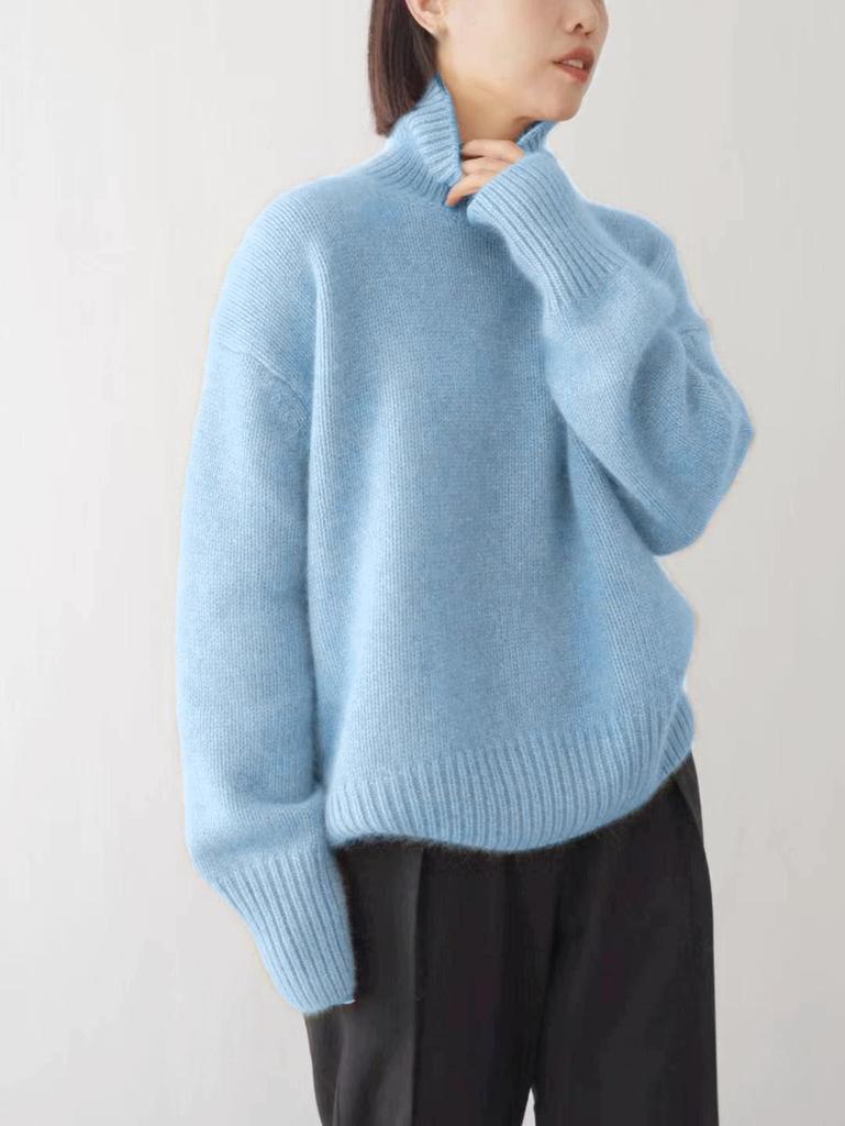 European-Style High-Neck Sweater: Women's Loose Knit Coffee Pullover, Versatile Autumn/Winter Base Layer