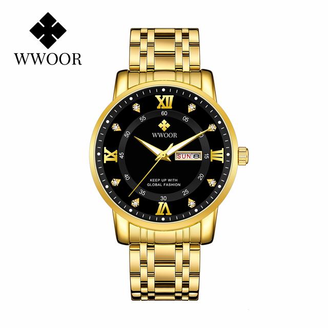 WWOOR Mens Watches Top Brand Luxury Watch For Men Casual Waterproof Luminous Stainless Steel Quartz Wristwatch Relogio Masculino