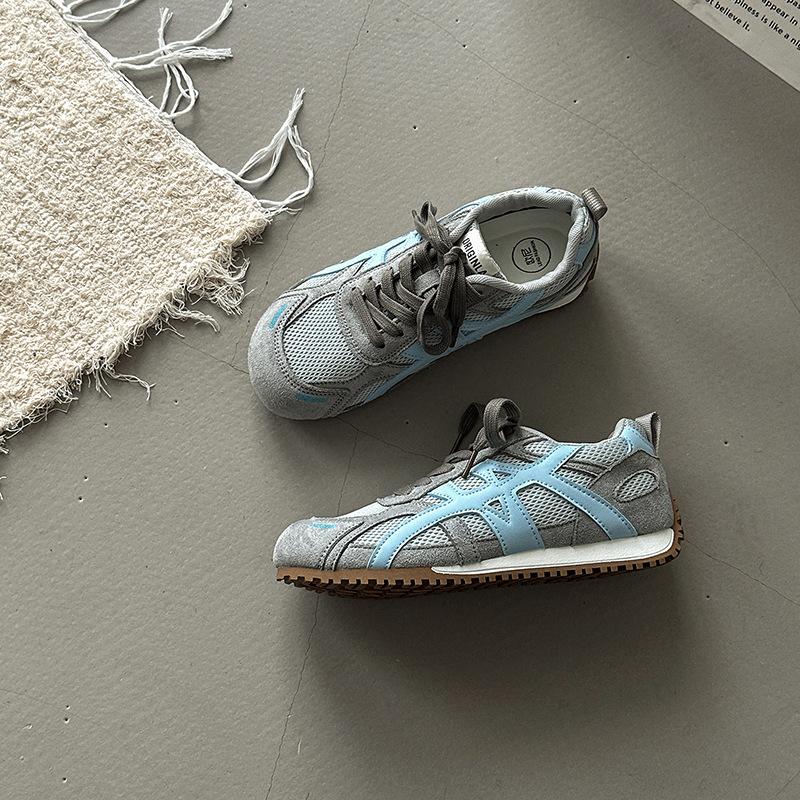 Mode runder Kopf atmungsaktiv dicke Sohle lässige moralische Trainingsschuhe Damen Frühling und Sommer Retro Farbabstimmung Schnürung Mesh leicht Forrest