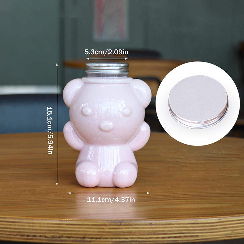 700Ml Big Head Bear Transparent Plastic Juice Bottles Perfect For Juices Smoothies Milk And Homemade Drinks Sealed Plastic Cup No hole cover