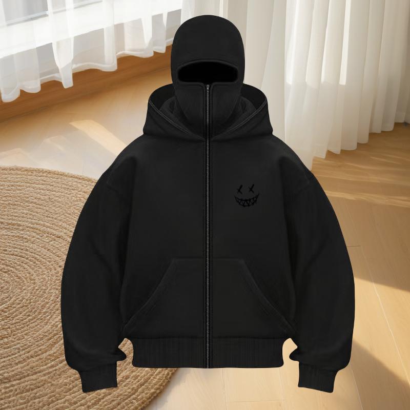 Men's Fashion Fitness Street Designer Hoodie Zipper Hoodie Loose Masked Sweatshirt Women's Fashionable Double Cap Double Collar