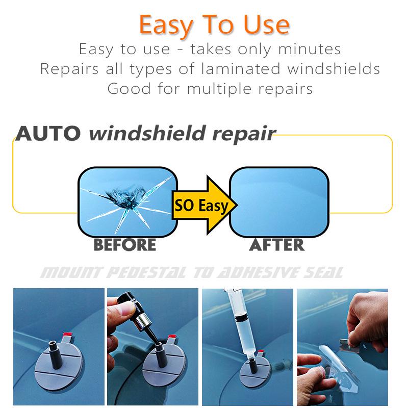 Car Windshield Repair Tool Set with Glass Repair Fluid