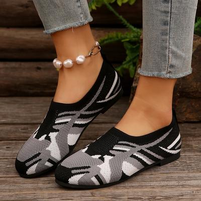 Nuove Scarpe Singole Basse Traspiranti in Rete Flyknit per Donna, Fondo Piatto Tessuto Lavorato a Maglia Stampato, Scarpe da Lavoro Lazy a Bocca Bassa