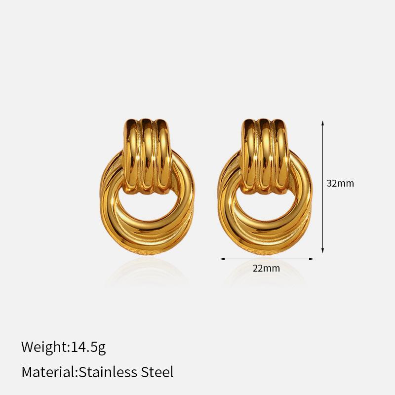 New geometric rings, stainless steel earrings, earrings do not fade 18k gold, European and American titanium steel stud earrings.