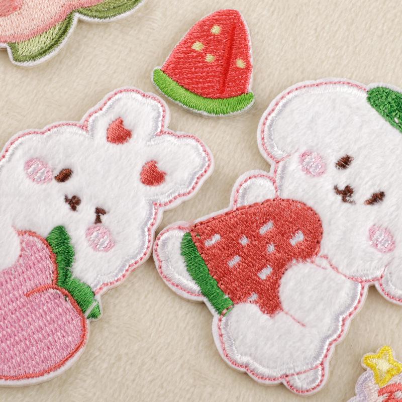 Duoku Cartoon Rabbit & Strawberry Self-Adhesive Embroidery Cloth Patch for DIY Clothing Accessories