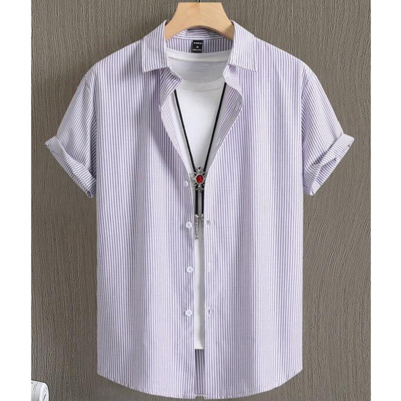 Hawaiian Shirts For Men 3d Stripe Print High-Quality Men'S Clothing Loose Oversized And Blooms Summer Casual Short Sleeve