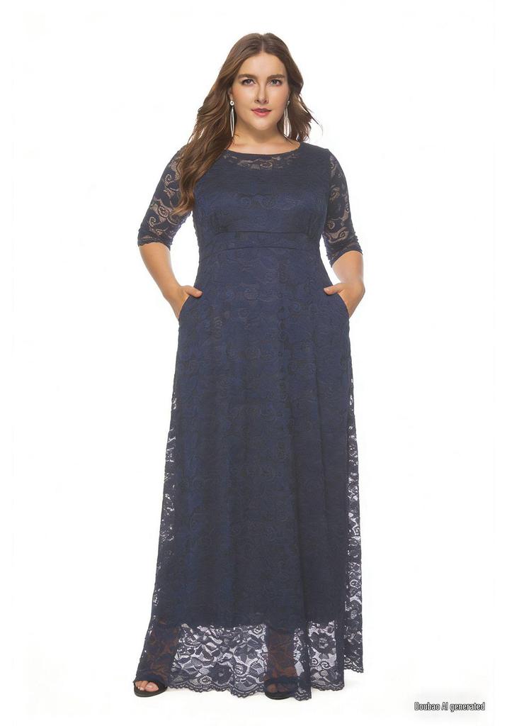Plus Size Women's Lace Pocket Evening & Bridesmaid Dress, New for 2025
