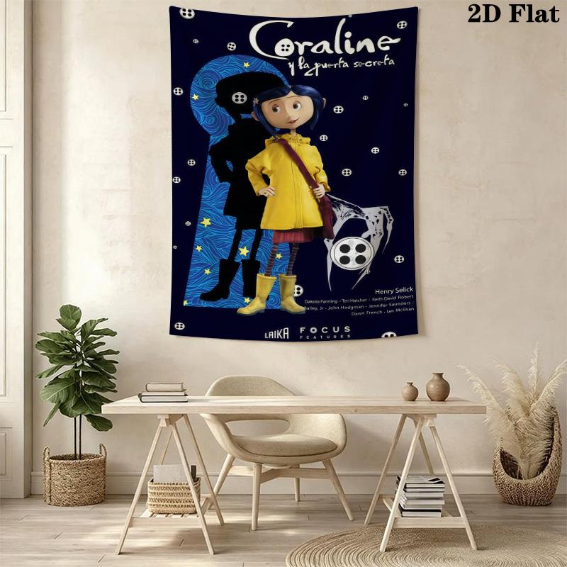 Coraline Tale Darkness Wonder Tapestry Wallmounted Fashion Print Homestay Soft Decoration Tapestry Atmospheric Background Cloth Christmas Gift