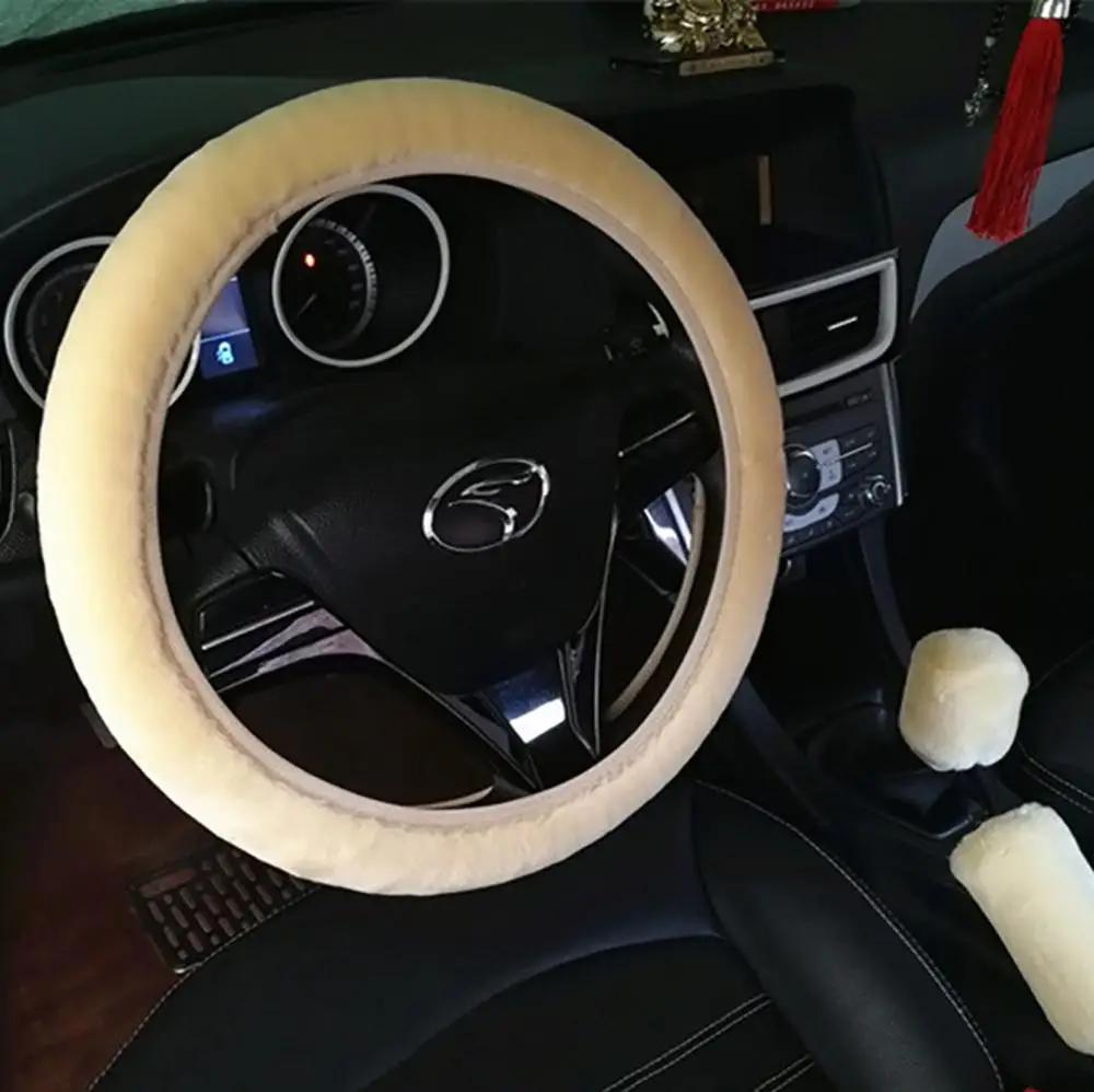 

3 шт./компл. автомобильный мягкий плюшевый руль, чехол, аксессуар для ручного тормоза, автомобильный интерьерный чехол