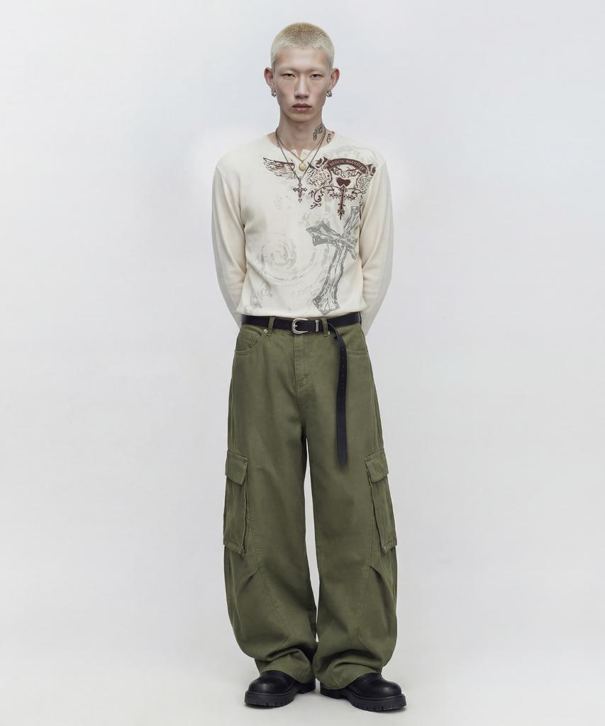 Dideobeulyueseui Cargo Wide Balloon Pants (Khaki)