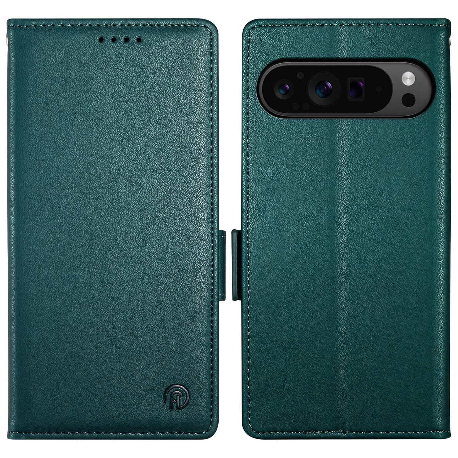 

DF-010 For Google Pixel 9 Pro XL Case PU Leather Wallet Stand Phone Cover Blackish Green