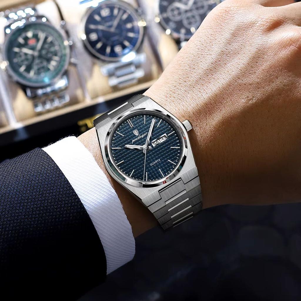 POEDAGAR Top Luxury Man Watch Waterproof Stainless Steel Men Wristwatch Luminous Date Week Fashion Business Quartz Men's Watches