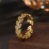 Light luxury retro minimalist style open ring for women, simple leaf finger ring.
