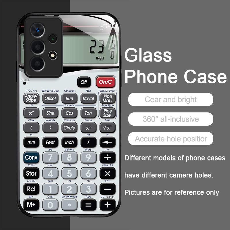Funny Digital Calculator Pattern Tempered Glass Phone Case for Samsung Galaxy S25 Ultra S24 S23 Plus S22+ S21 S20 FE Hard Cover