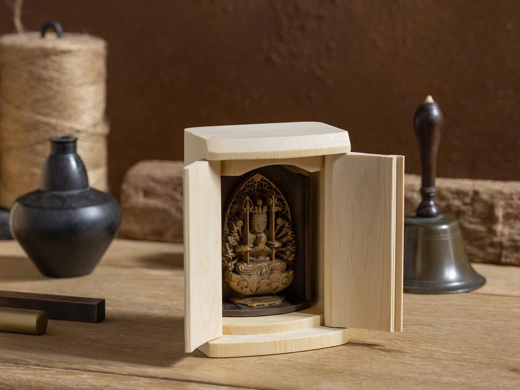 Zeku Kannon Buddhist Statue in a Shrine Gold Prayer at Kongo Mount Koya Guardian of the Zodiac for those born in the Year of the Rat Thousand-Armed