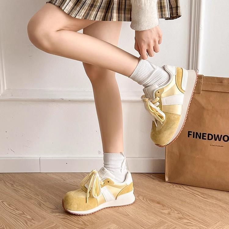Soft Leather Version 2025 New Spring German Training Sports Running Casual Versatile Women's Thick Sole Lightweight Round Head Dad Forrest Gump Shoes