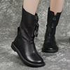 New Retro Pu Leather Ingle Boots Long Boots Female Ankle Boots Soft Bottom Leather Boots Flat Autumn And Winter Boots