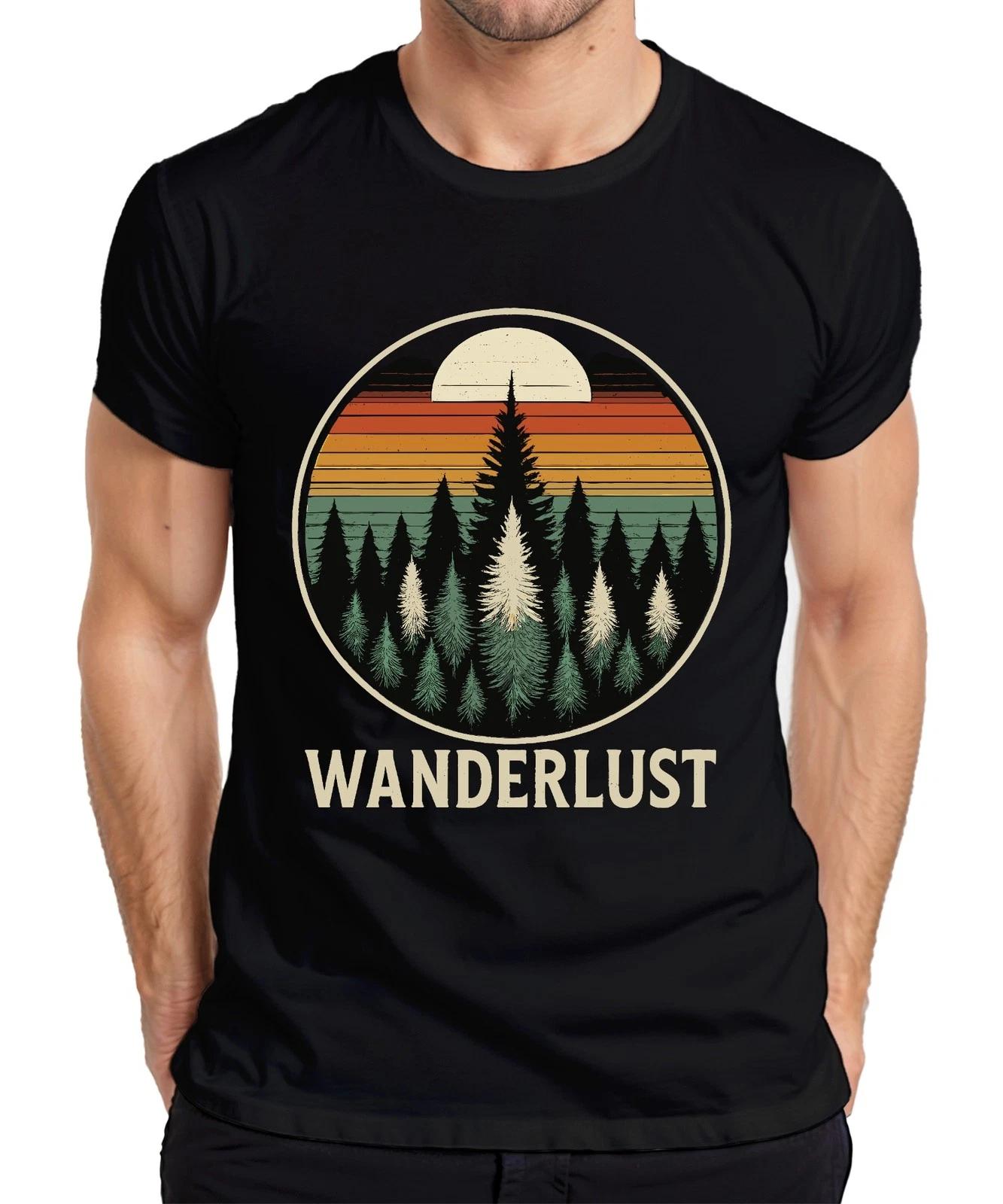 Wanderlust Retro Sonnenuntergang Wald Tannen Camping Wandern Herren T-Shirt XS
