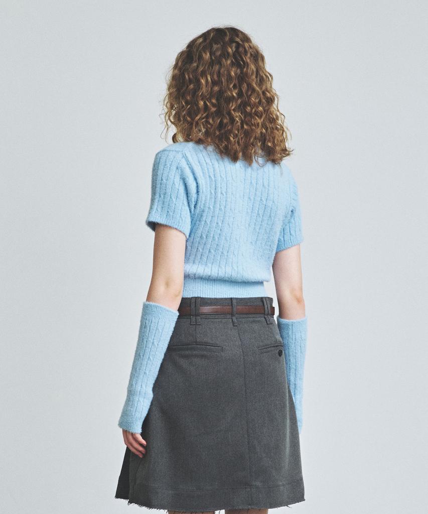 KNITTED (W) Hairy Fur Cable Crop Knit Sky