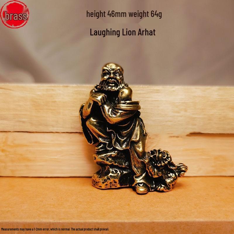 Solid Brass Eighteen Arhats Dragon and Tiger Taming Desktop Ornaments