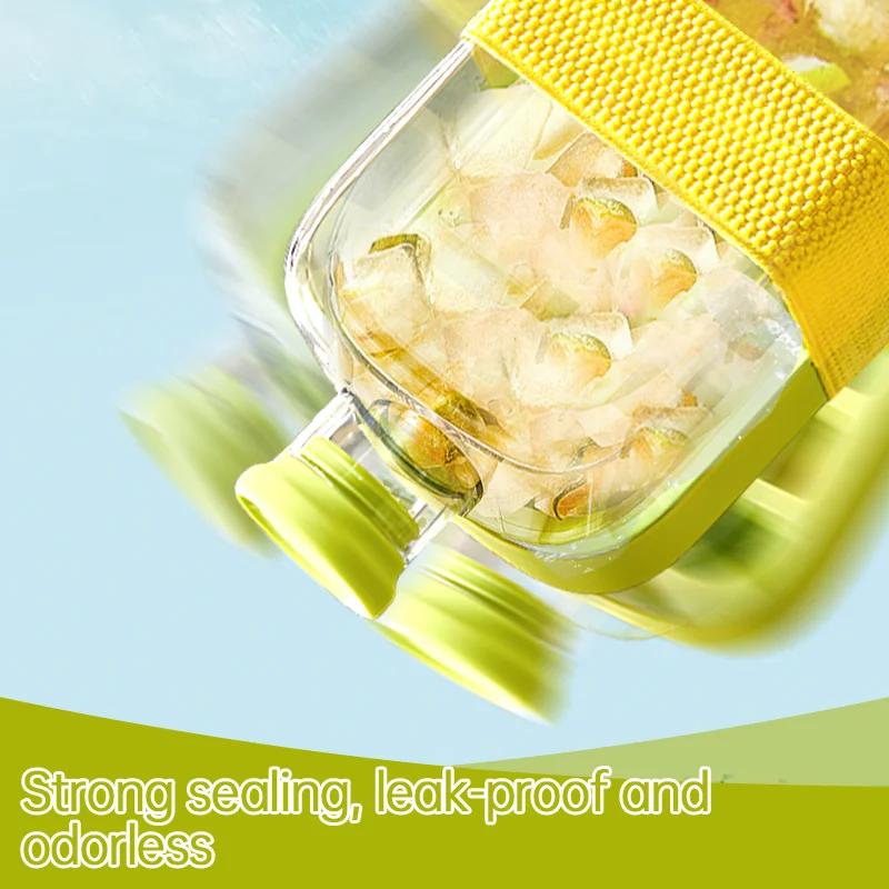 Portable Ice Cube Tray Bottle with Lid Silicone One-click Ice Mold Bottle Cooler Cup NO Touch DIY Fruit Juice Cup 500/800ml