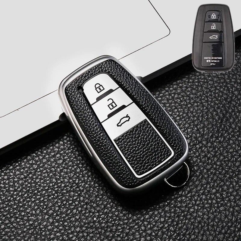 Funda de llave de control remoto para coche estilo cuero Fob para Toyota Prius Camry Corolla CHR C-HR RAV4 Land Cruiser Prado llaveros Accesorios
