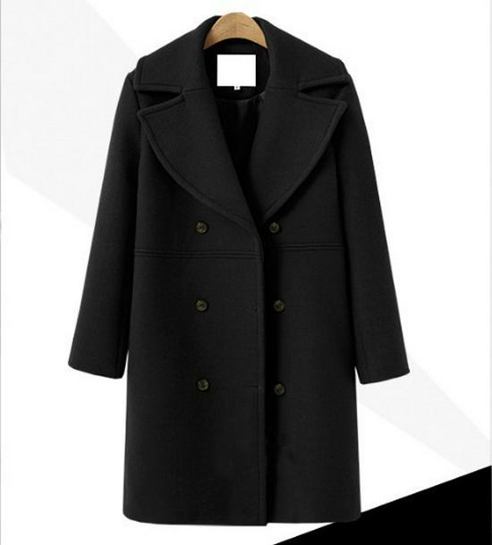 European & American Plus Size Women's Double-Breasted Wool Trench Coat - Autumn/Winter Mid-Length