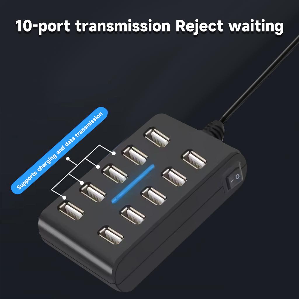 10-Port USB 2.0 Docking Station Portable Multi-Function Hub Hi-Speed Multi-Link USB Splitter for Mobile Phone Tablet