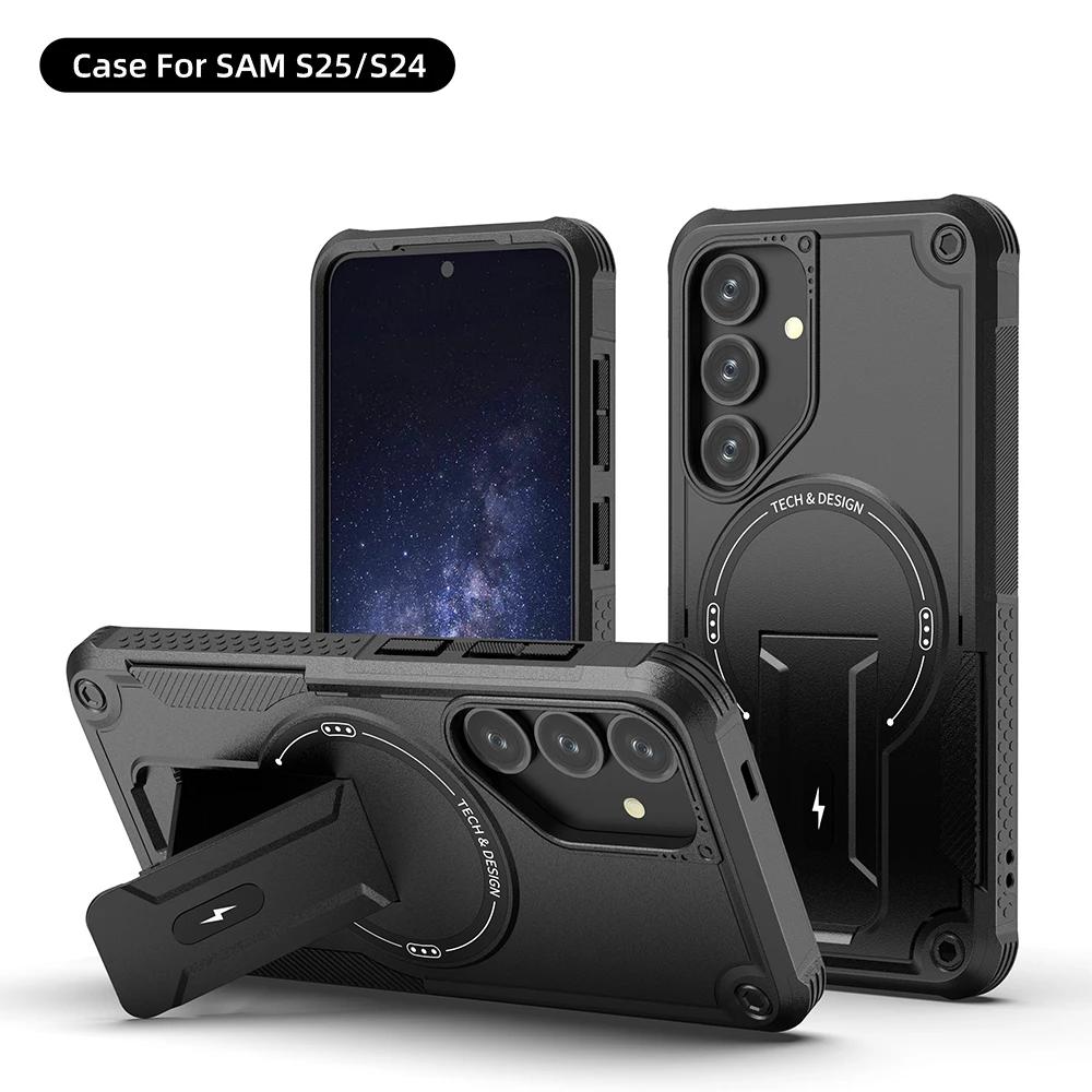 Case for Samsung Galaxy A56 A26 A26 A16 A06 A55 A35 A15 A54 A14 A05 5G 4G Magnetic Wireless Charge With Holder Anti-fall Cover