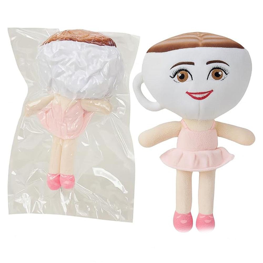 Coffee Cup Ballerina Plush Toy - Kawaii Collectible Stuffed Animal with Hand-Embroidered Face Pink Tutu Dress