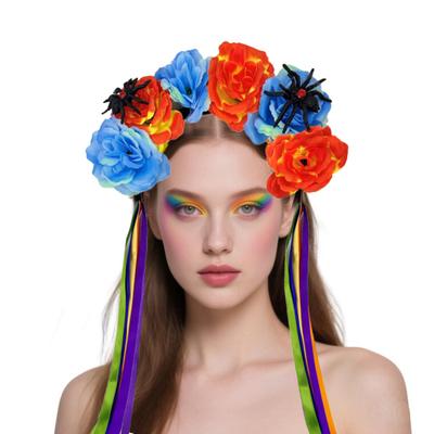 Kadın Saç Bandı Saten Renkli Çiçek Süslemeli Saç Halka Parlak Renk Cadılar Bayramı Hafif Saç Aksesuarı
