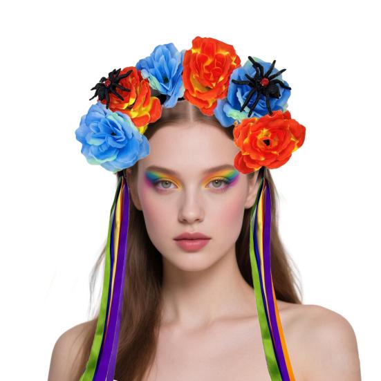 Women Headband Satin Colorful Flower Decor Hair Hoop Bright Color