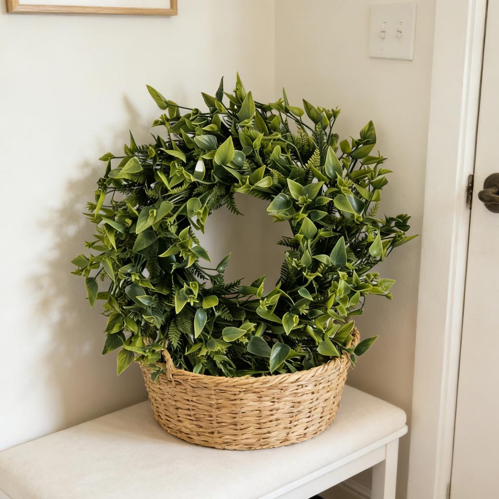 3D 30cm Horseshoe Grass Wreath Home Decor Artificial Green Plant Living Room Wall Hanging Wedding Scenery Props