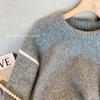 Design gray crew neck sweater women's soft waxy autumn new niche retro casual loose temperament top