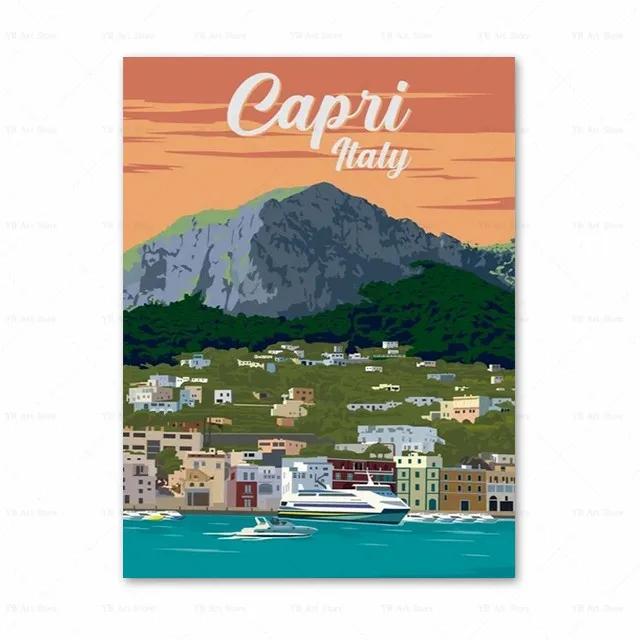 Spanien Amalfiküste Santorini Französische Riviera Italien Druck Kunst Leinwand Poster Für Wohnzimmer Dekoration Zuhause Wandbild