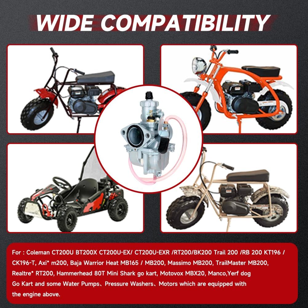 FVRITO VM22 26mm Carburetor Throttle Assembly Main Jets Kit for Predator 212cc 224cc 196cc Non Hemi Coleman CT200U BT200X Mini Bike KT196 Go Kart