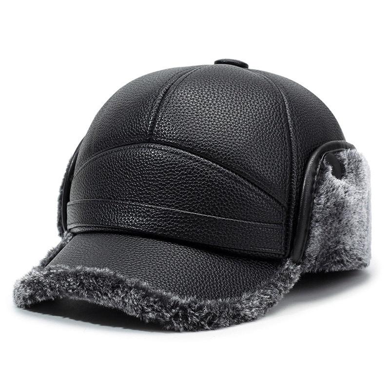 

Зимняя кожаная шапка для людей среднего и пожилого возраста, мужская теплая защитная шапка-бомбер, кепка для папы, бархатная ветрозащитная бейсболка серый