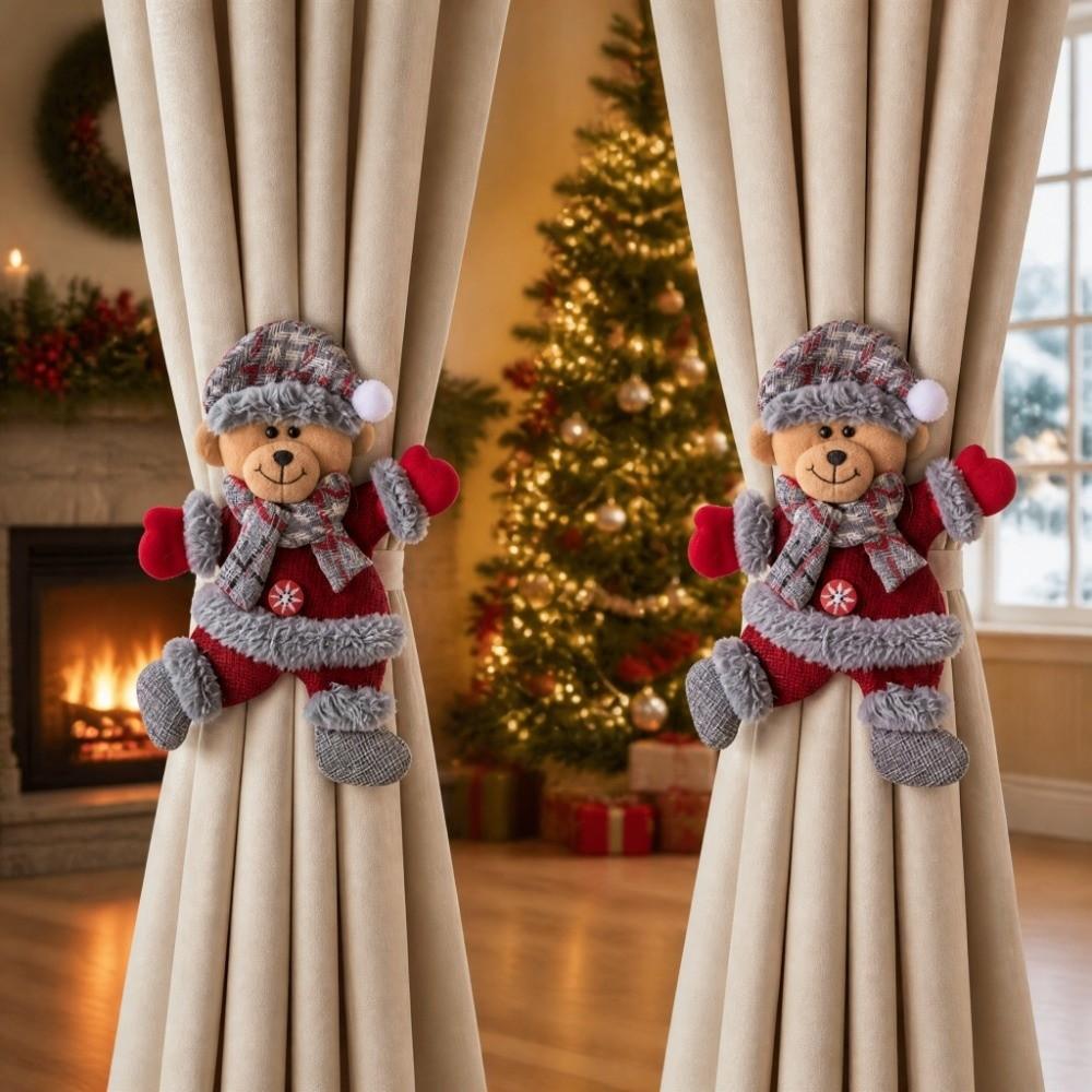 2pcs Adjustable Christmas Doll Curtain Tiebacks Cute Snowman Curtain Strap New Year