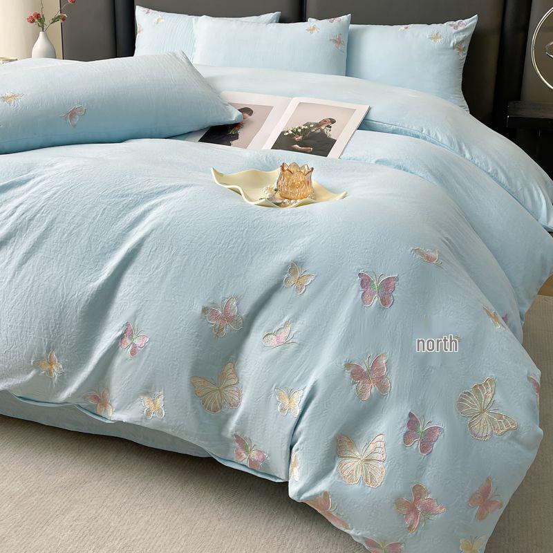 G5Z Light Luxury Embroidery Soft Cotton Bedding Set - Duvet Cover, Fitted Sheet, and Pillowcases.