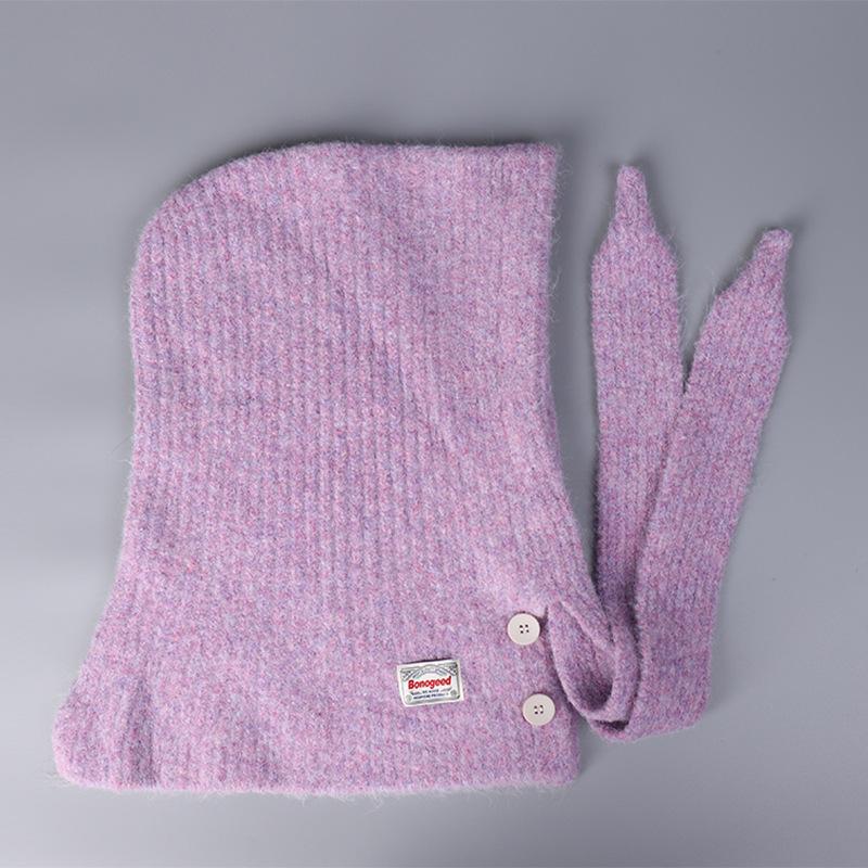 Korean Knitted Balaclava Hat Women's Winter Warm Scarf Integrated Hooded Scarf Knitted Wool Beanie Cap