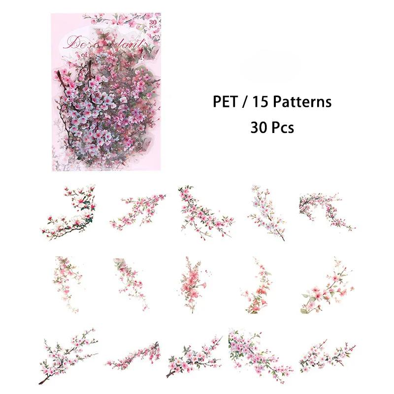 30 ks/balení PET Rostliny Květiny Samolepky DIY Scrapbooking Plánovač Koláž Deník Potřeby Estetické Samolepky Papírnictví