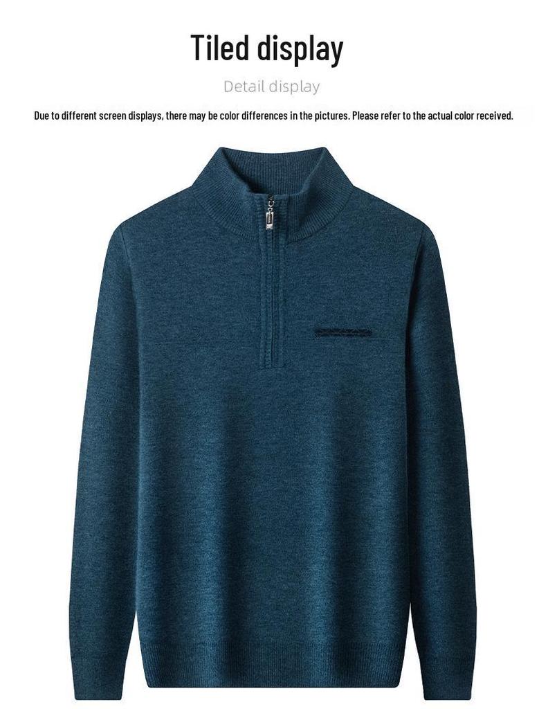 Men's Middle-Aged Casual Zipper Stand Collar Thickened Plus Velvet Base Layer Sweater - 2025 Autumn/Winter Collection