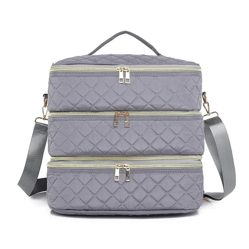 80Bottles Nail Polish Storage Bag Portable Cosmetic Large Shoulder Bag Organizer for Travel Nail Salon 3 Layer Essential Oil Bag